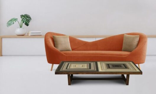 Reverse Geometric Gradient Earth Tones Painting Coffee Table - Image 3