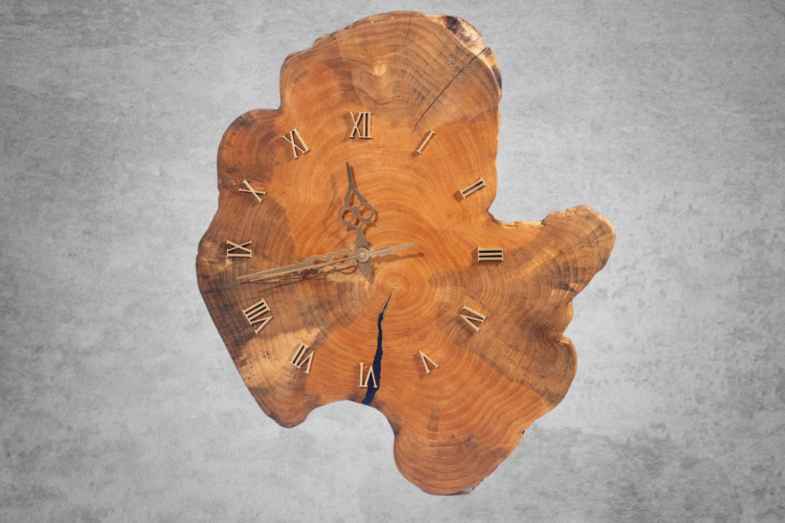 Jackalberry burl slab look wall clock with resin fill