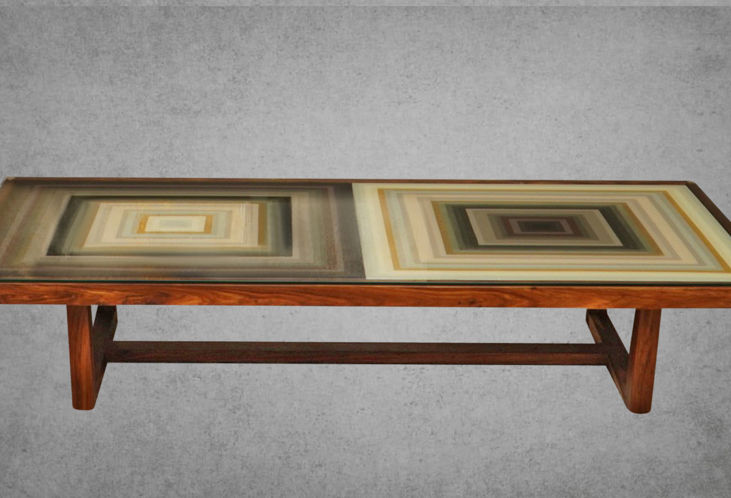 Reverse Geometric Gradient Earth Tones Painting Coffee Table