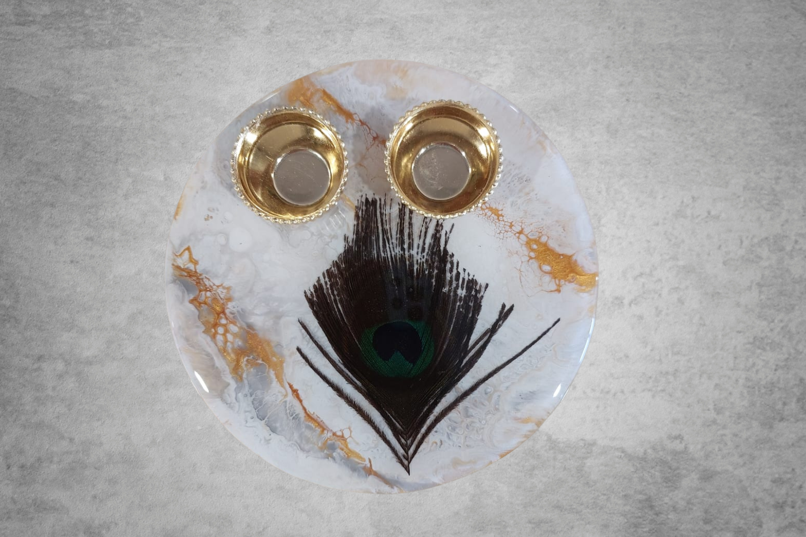 Gold & White Prayer Tray with 2 containers