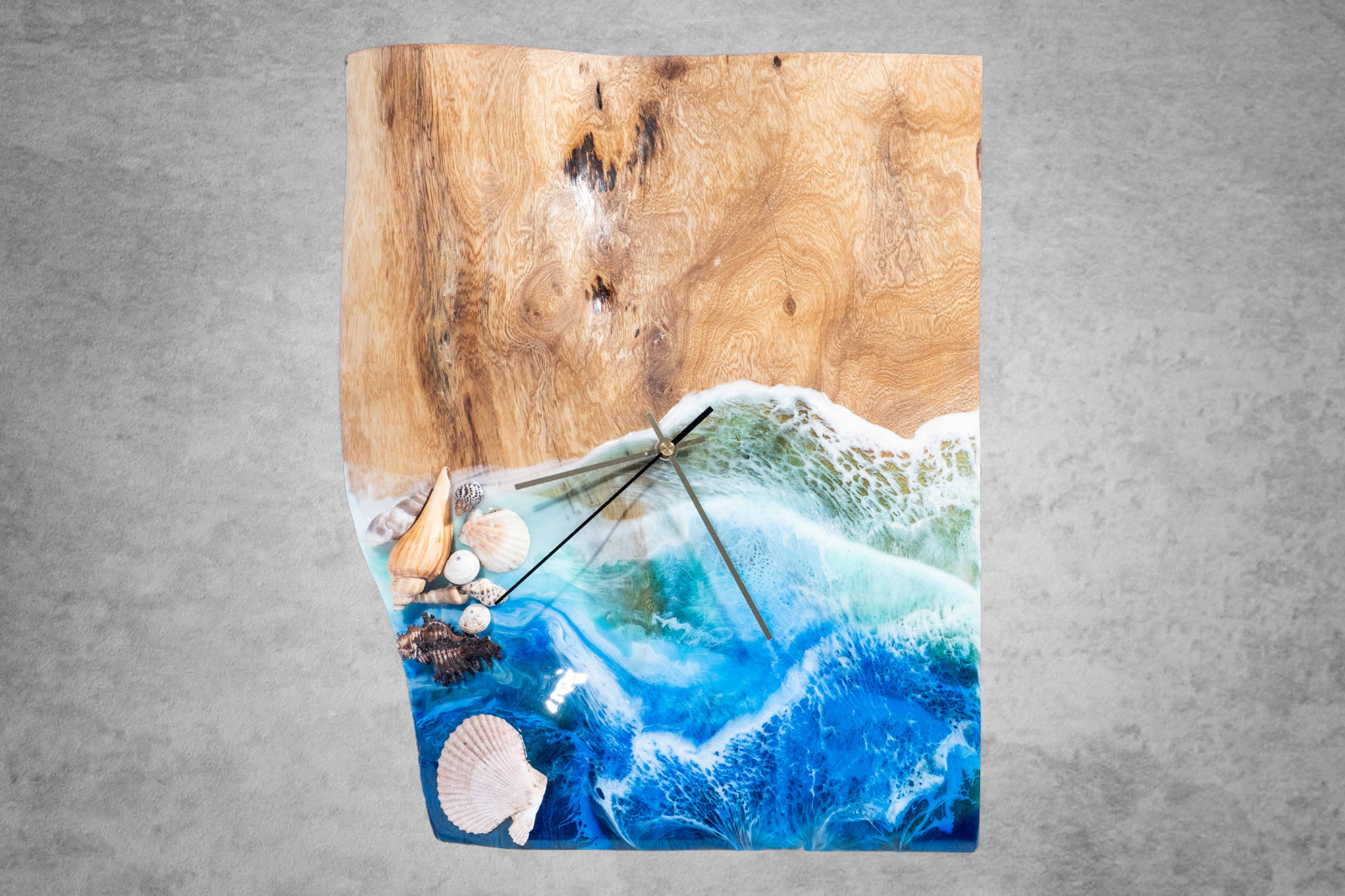 Seascapes wall clock on Olive wood