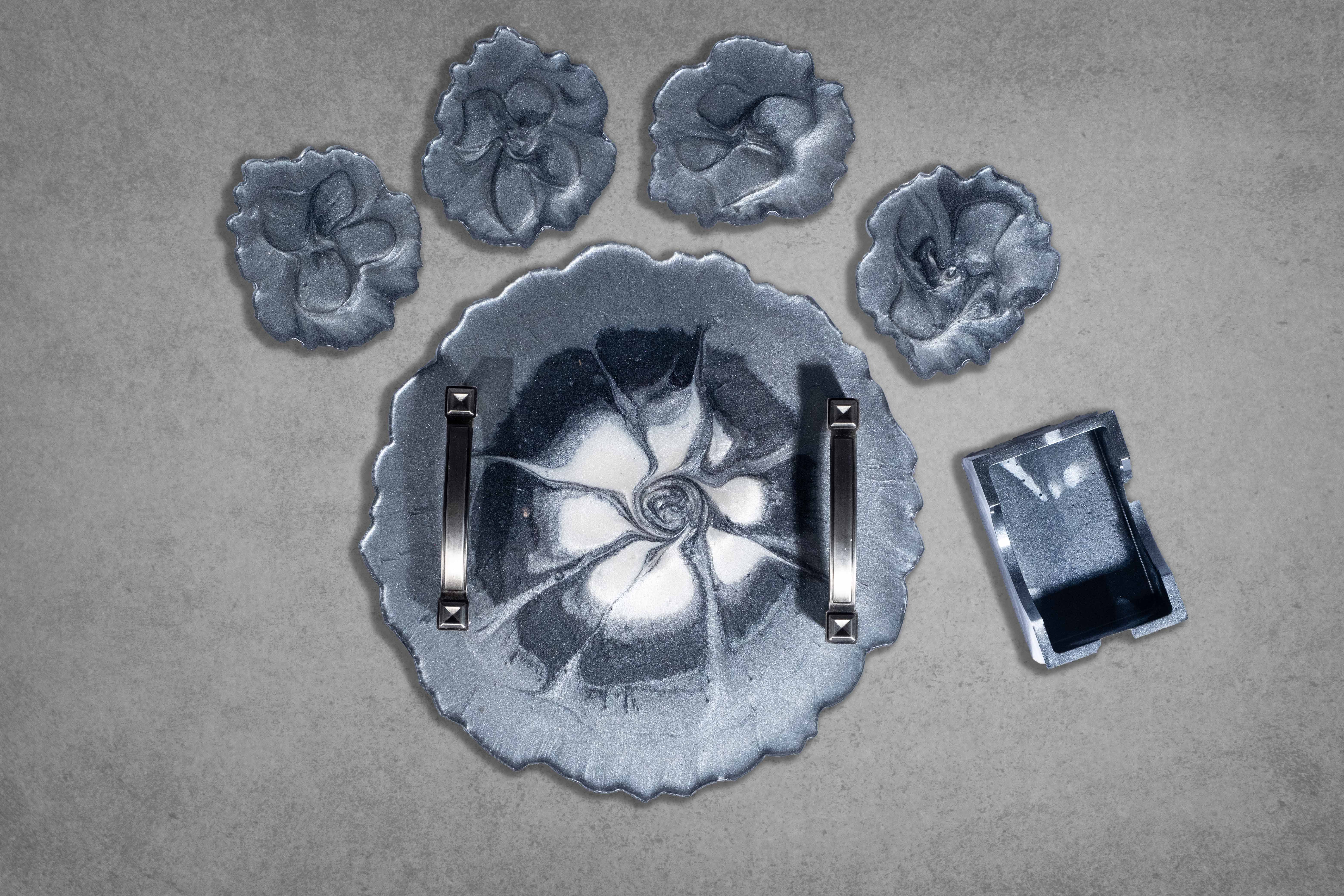 Metalic Grey Display Tray with Coasters